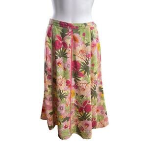 Vintage Requirements A-Line Green/Pink/Yellow Floral Lined Midi Skirt Size 10